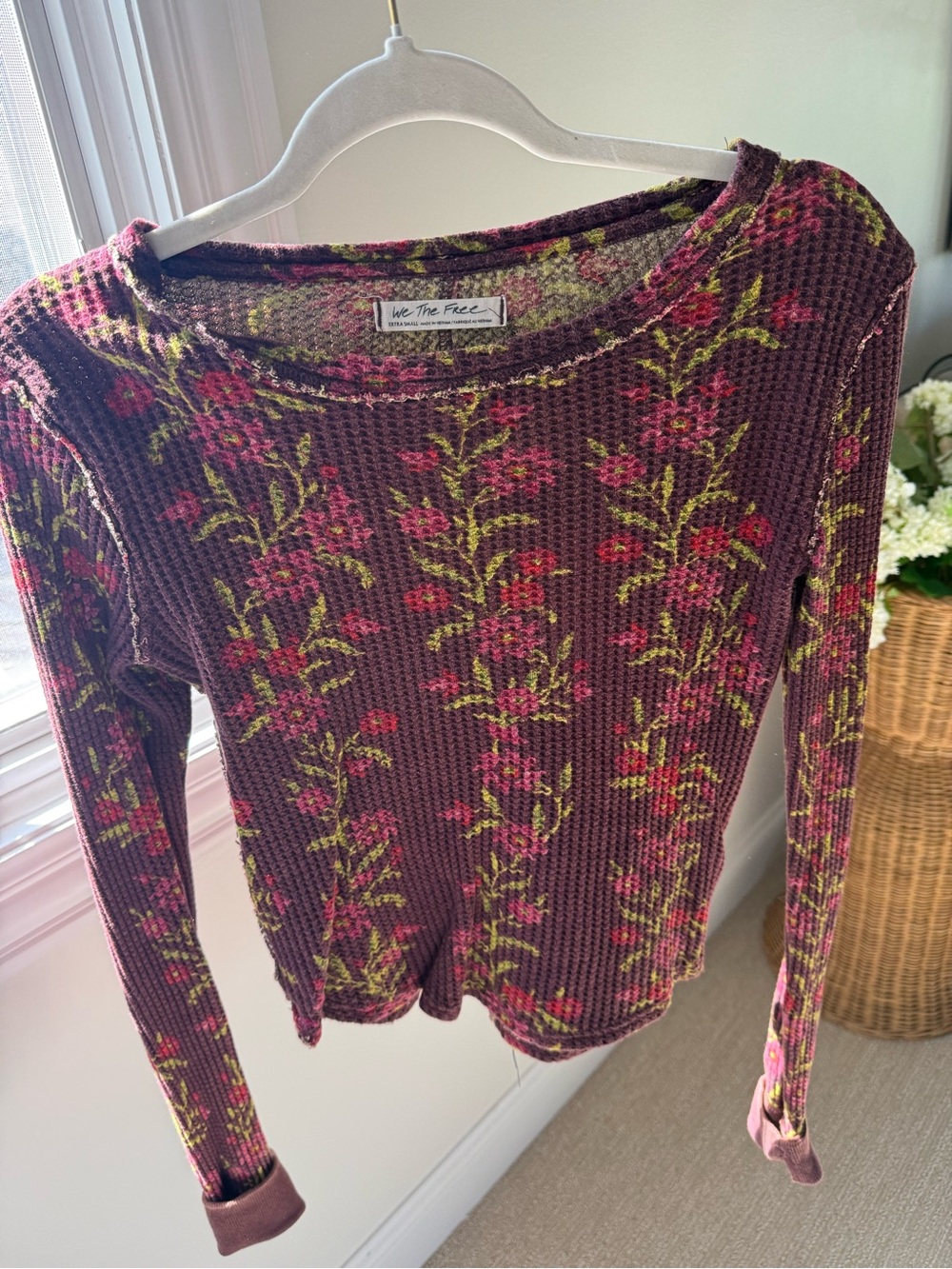 We The Free Long Sleeve Floral Thermal Top - Plum with Pink & Green